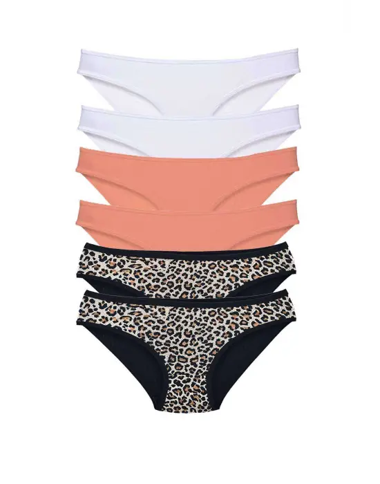 Omarı Leopar Desenli Likralı Kadın Slip Külot Seti