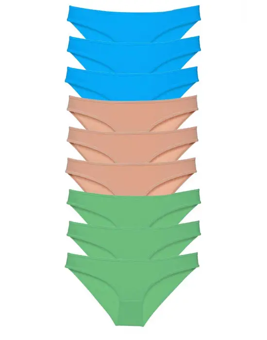 Omarı Sürdürülebilir Likralı Kadın Slip Seti - Yeşil, Ten, Mavi