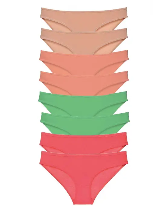 Omarı Yumuşak Likralı Kadın Slip Külot Seti - Ten, Pudra, Yeşil, Fuşya