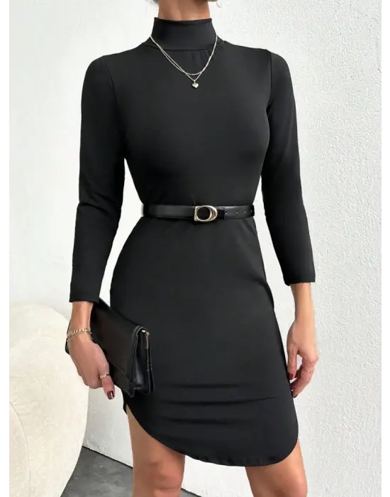 Omarı Rahat Kesim Beyaz Kadın Elbisesi - Uzun Kollu Balıkcı Yaka Stili