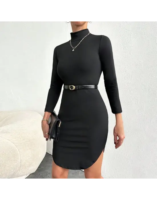 Omarı Rahat Kesim Beyaz Kadın Elbisesi - Uzun Kollu Balıkcı Yaka Stili