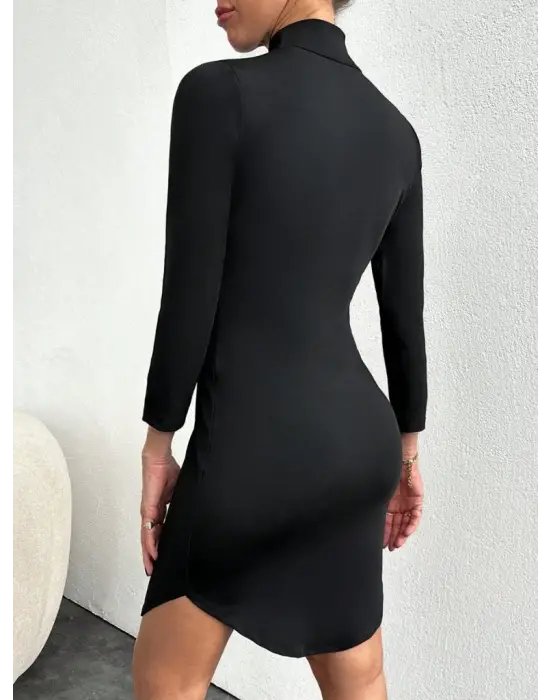 Omarı Rahat Kesim Beyaz Kadın Elbisesi - Uzun Kollu Balıkcı Yaka Stili