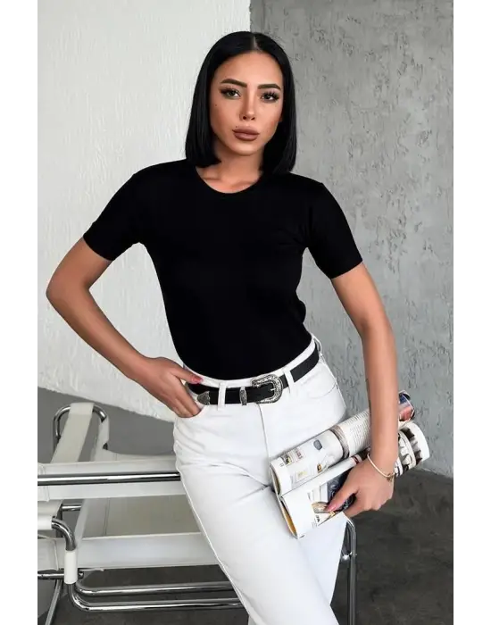 Omarı Şık Viskon Penye Body Siyah