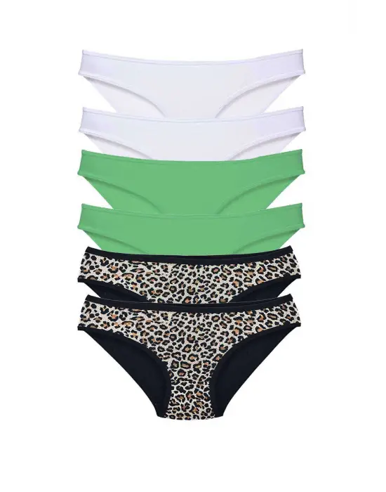 Omarı Leopar Desenli Likralı Kadın Slip Külot Seti