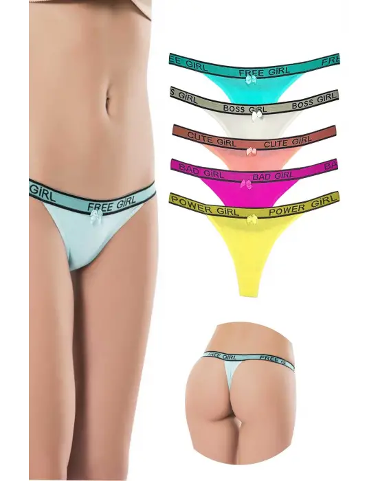 Omarı Rahat Pamuklu Yazılı Kadın Tanga String Külot Seti