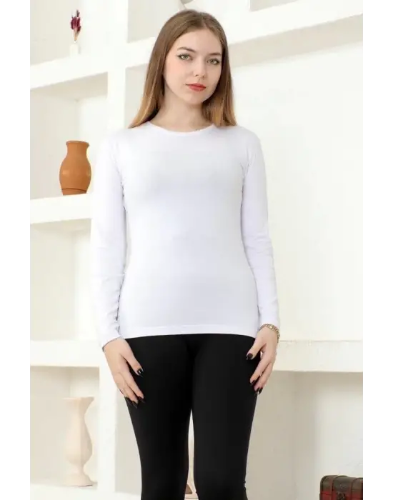 Omarı Şık Uzun Kollu Beyaz Penye Body