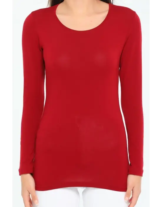 Omarı Şık Uzun Kollu Bisiklet Yaka Bordo Body