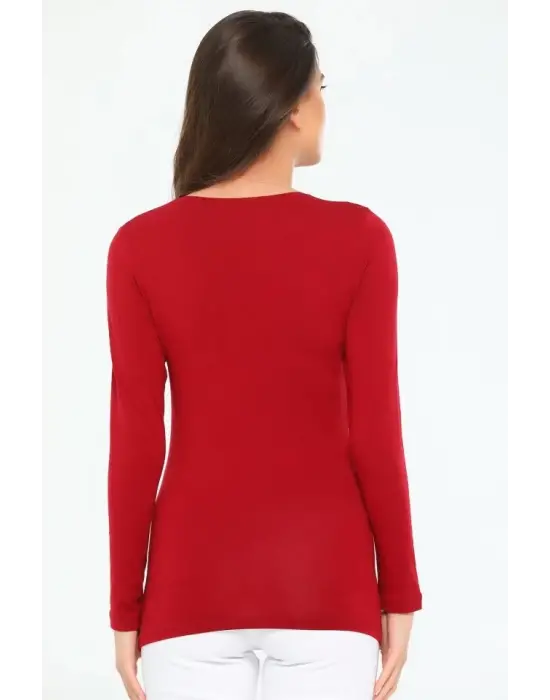 Omarı Şık Uzun Kollu Bisiklet Yaka Bordo Body