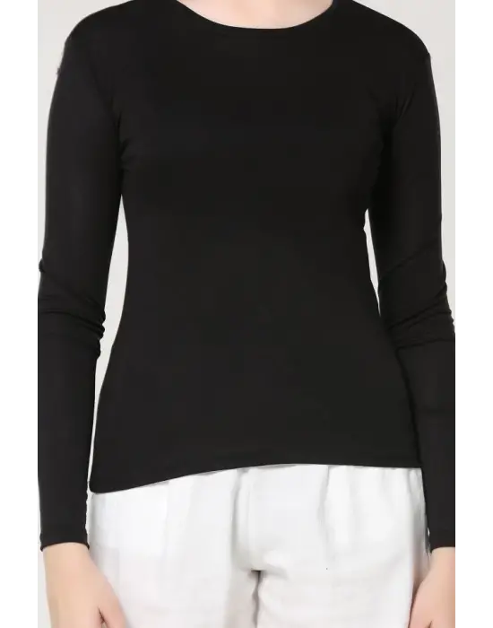 Omarı Şık ve Rahat Uzun Kollu Viskon Penye Body Siyah