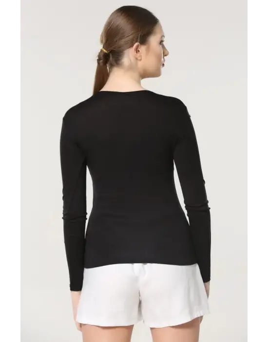 Omarı Şık ve Rahat Uzun Kollu Viskon Penye Body Siyah