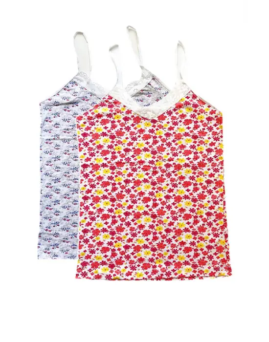 Omarı Desenli Dantelli Kadın Askılı Atlet - Pamuklu Penye Empirme