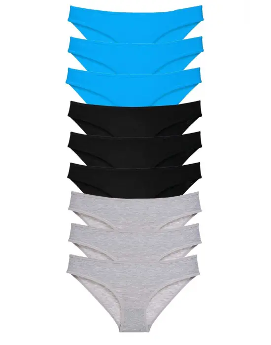 Omarı Likralı Kadın Slip Külot Seti Siyah Gri Mavi