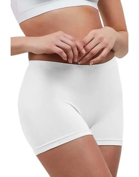 Omarı Dikişsiz Beyaz Kadın Boxer Şort
