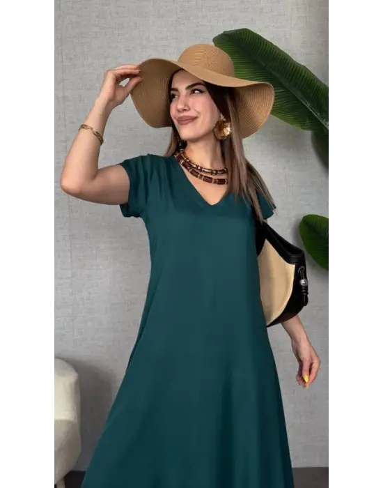 Omarı V Yaka Kadın Maxi Elbise