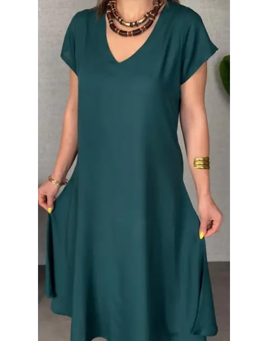 Omarı V Yaka Kadın Maxi Elbise