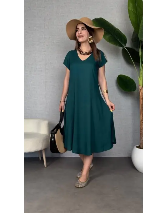 Omarı V Yaka Kadın Maxi Elbise