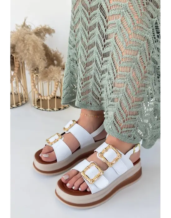 Omarı Ultra Hafif Beyaz Cilt Sandalet