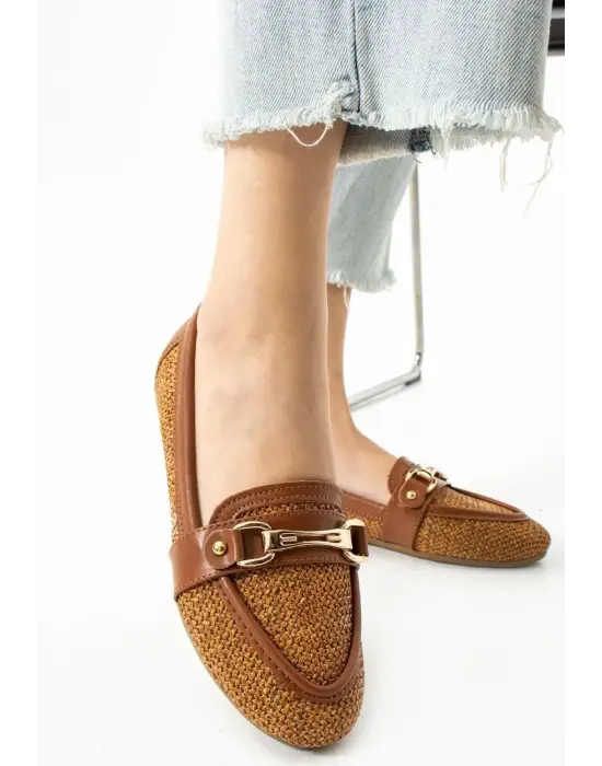 Omarı Su Geçirmez Taba Renkli Babet Ayakkabı