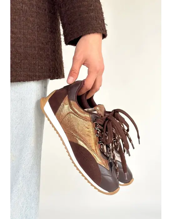 Ranu Kahverengi Cilt Paraşüt Detaylı Bağcıklı Spor Ayakkabı