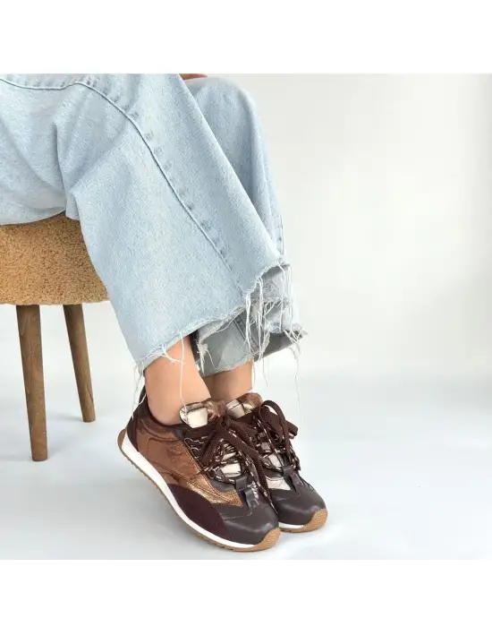 Ranu Kahverengi Cilt Paraşüt Detaylı Bağcıklı Spor Ayakkabı