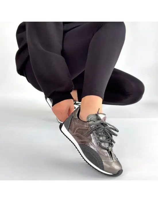 Ranu Platin Cilt Paraşüt Detaylı Bağcıklı Spor Ayakkabı