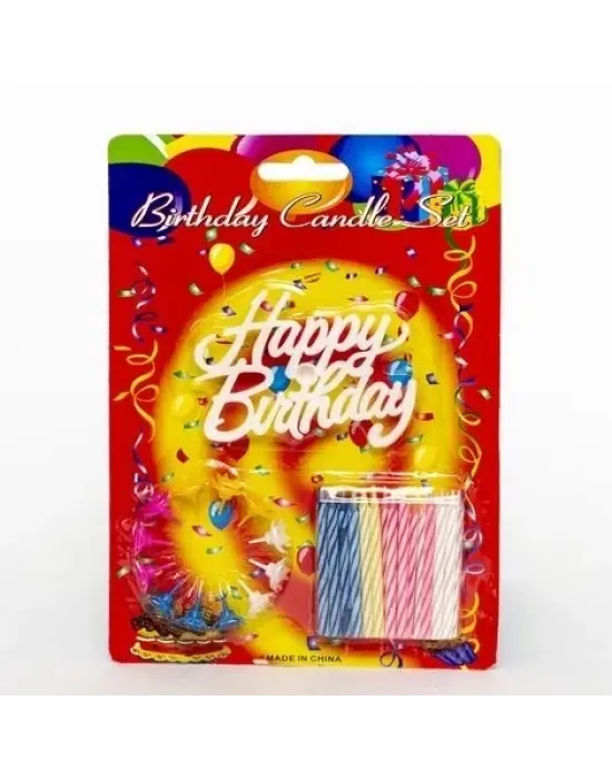 Rengarenk Mumlu Beyaz Happy Birthday Yazılı Doğum Günü Mumu 12 Adet