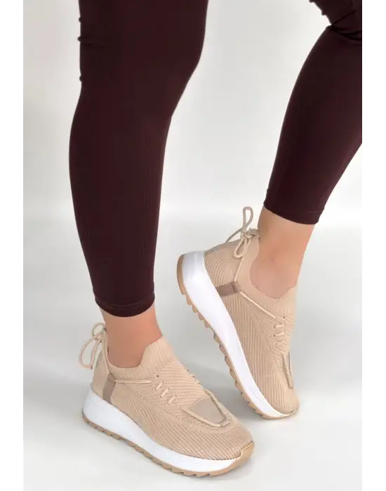 Renji Bej Triko Bağcıklı Spor Ayakkabı