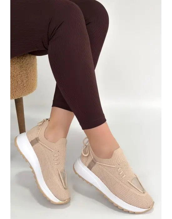 Renji Bej Triko Bağcıklı Spor Ayakkabı
