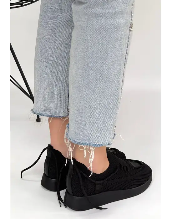 Renji Siyah Triko Bağcıklı Spor Ayakkabı