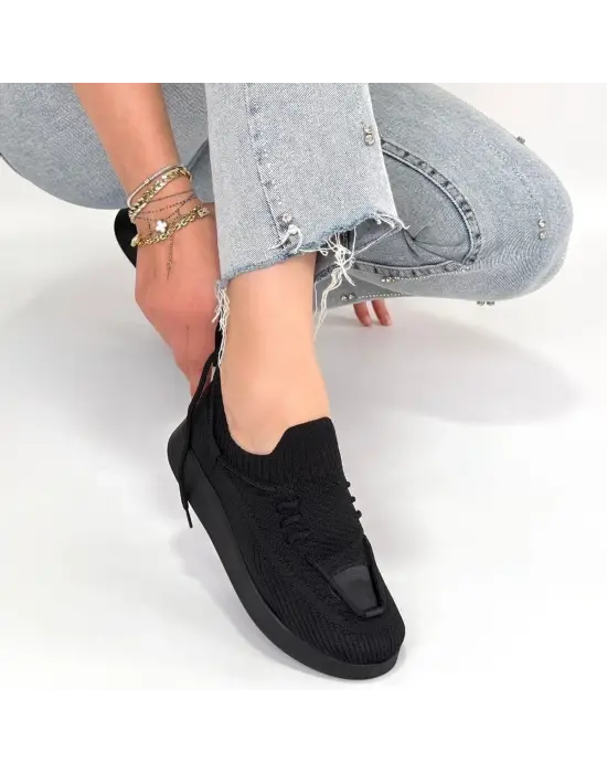 Renji Siyah Triko Bağcıklı Spor Ayakkabı