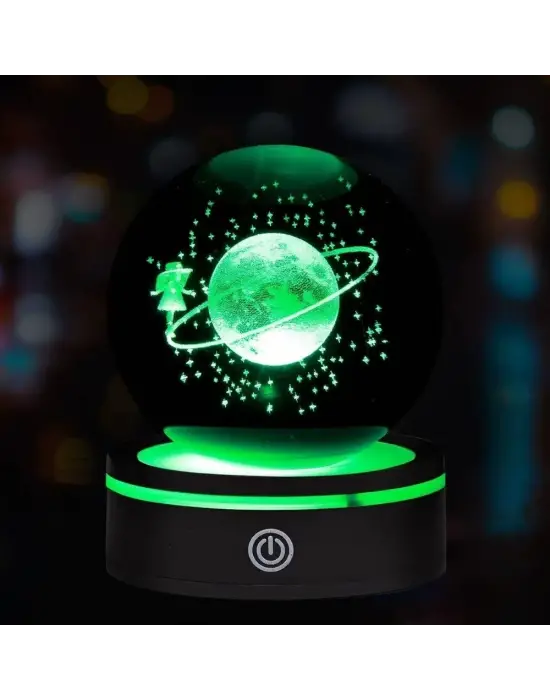 Renk Değiştiren Satürnlü Kız Dönen Cam Küre