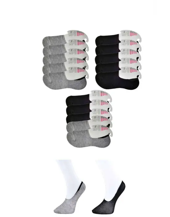 Omarı Siyah ve Gri Renkli Kadın Babet Çorap Seti