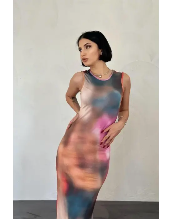 Renkli Batik Desenli Elbise