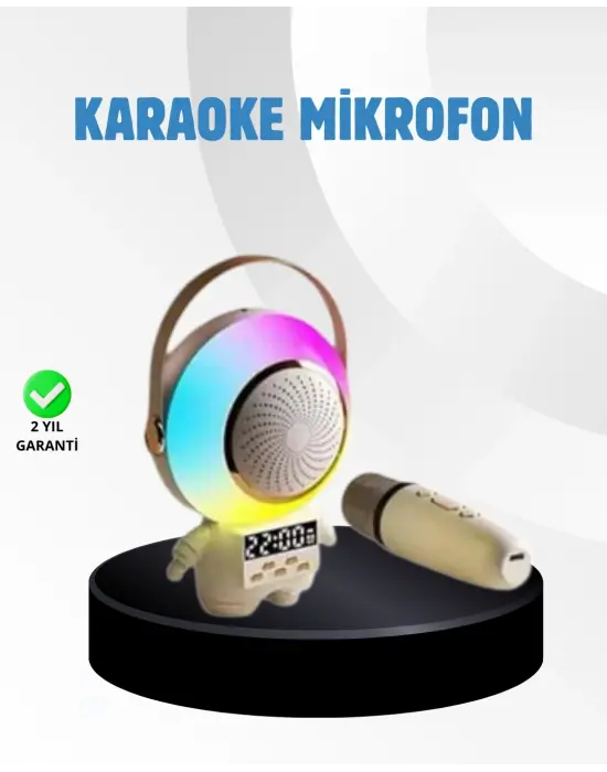 Renkli Işıklı Astronot Mini Bluetooth Speaker Ve Karaoke Mikrofon