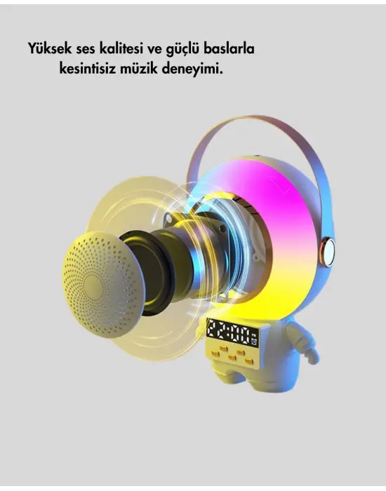 Renkli Işıklı Astronot Mini Bluetooth Speaker Ve Karaoke Mikrofon