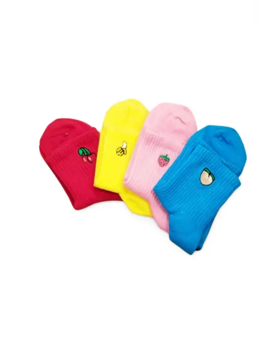 Omarı Neşeli Meyve Desenli Kadın Soket Çorap Seti