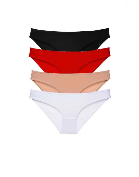 Omarı Likralı Kadın Slip Külot Seti Siyah Kırmızı Beyaz Ten