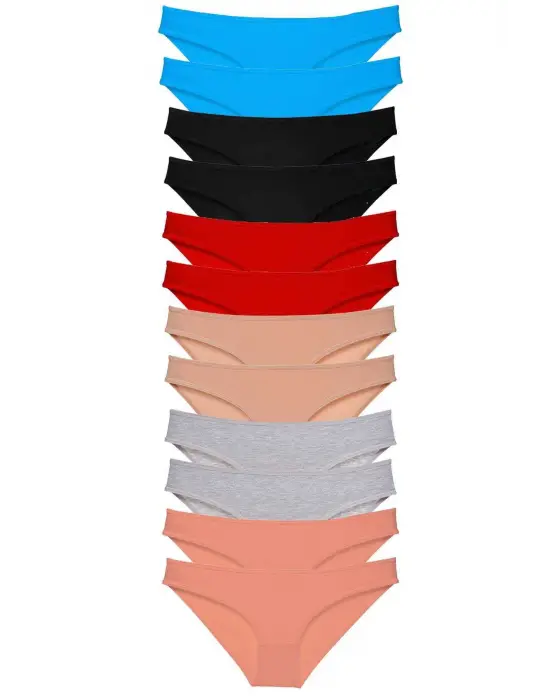 Omarı Çok Renkli Likralı Kadın Slip Külot Seti