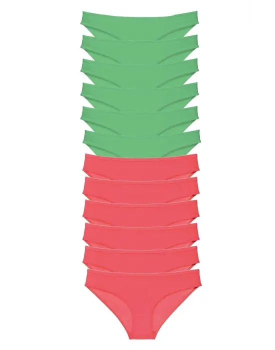 Omarı Yeşil Fuşya Likralı Kadın Slip Külot Seti