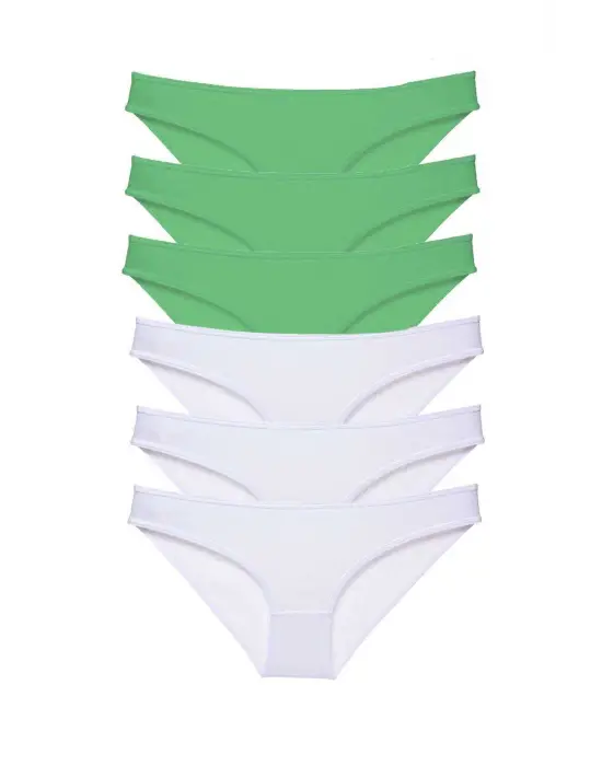 Omarı Yeşil Beyaz Likralı Kadın Slip Külot Seti