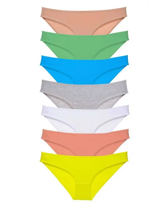 Omarı Çok Renkli Likralı Kadın Slip Külot Seti