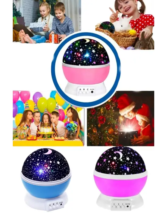 Renkli Yıldızlı Gökyüzü Projeksiyon Gece Lambası Pilli Ve Usb Kablolu