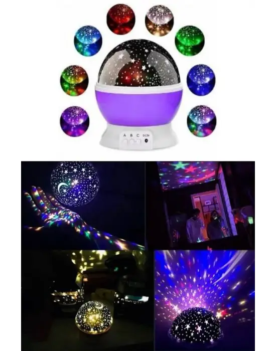 Renkli Yıldızlı Gökyüzü Projeksiyon Gece Lambası Pilli Ve Usb Kablolu