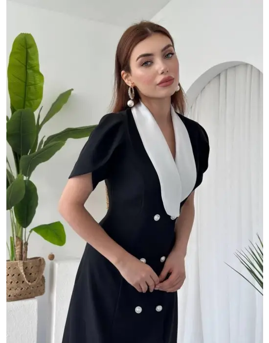 Omarı Düğme Detaylı Şık Elbise