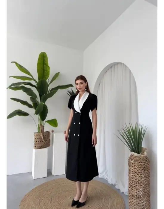 Omarı Düğme Detaylı Şık Elbise