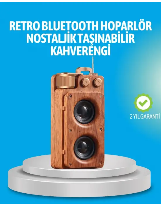 Retro Bluetooth Hoparlör Ahşap Görünümlü 5w Çift Stereo Ses