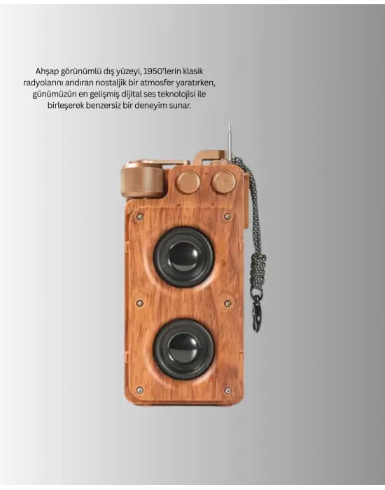 Retro Bluetooth Hoparlör Ahşap Görünümlü 5w Çift Stereo Ses