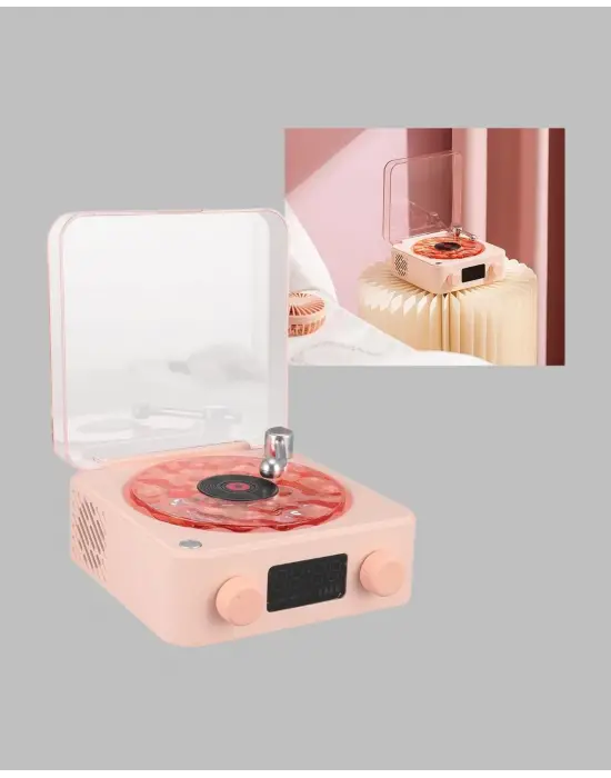 Retro Bluetooth Hoparlör – Yumuşak Gece Lambası Ve Saat Göstergeli