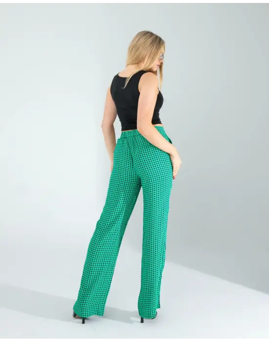 Trend Retro Desen Yeşil Pantolon