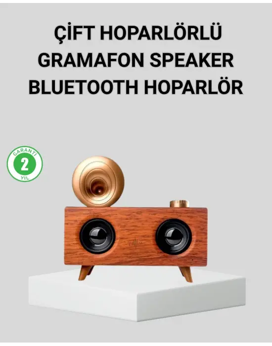 Retro Gramafon Bluetooth Hoparlör Çift Stereo Sesli Fm Radyo Destekli